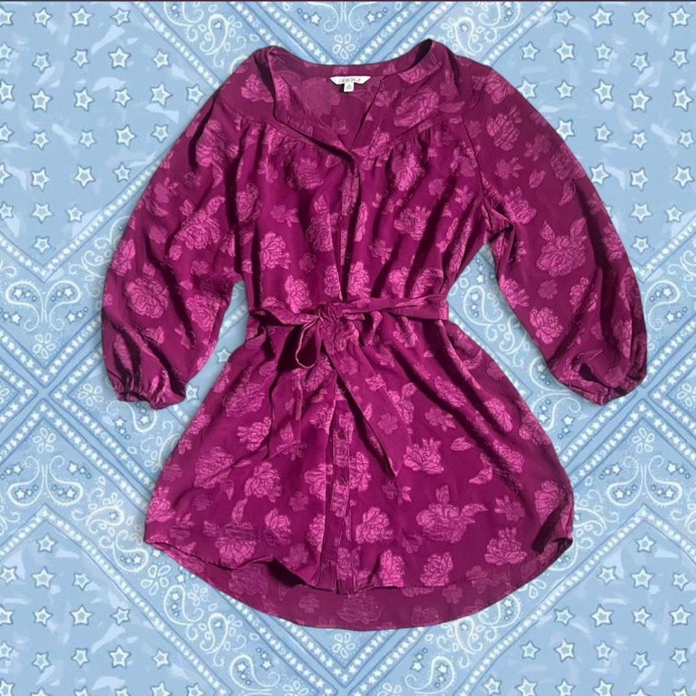 Cottage Core Cowgirl Purple Floral Tunic Dress